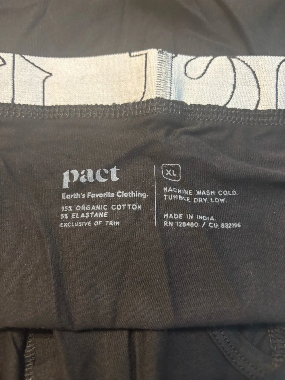 Pact Black Boxer Brief with Logo Waistband